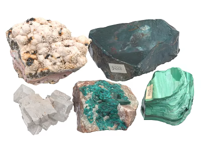 Natural Stone Specimens With Various Colors Shapes And Textures Including White Green Layered Types 3d model