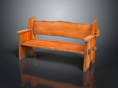 Outdoor Wooden Bench with Armrests Solid Wood Natural Style Garden Patio Furniture 3d model