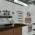 Modern Open Concept Kitchen Interior With Coffee Machine Appliances And Island Counter 3d model