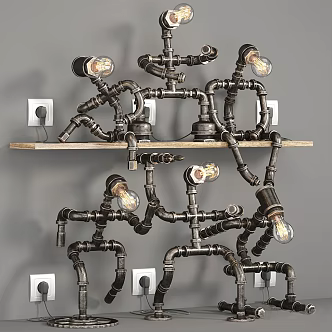 Industrial wind metal tube decorative lamps 3d model