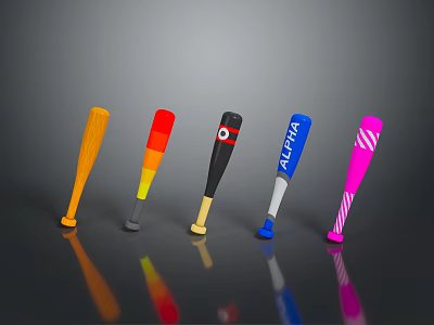 Vibrant Baseball Bats With Different Designs And Colors For Household Use 3d model