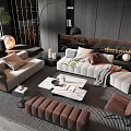 Modern Luxury Living Room Interior With Sofa Coffee Table Set And Fireplace