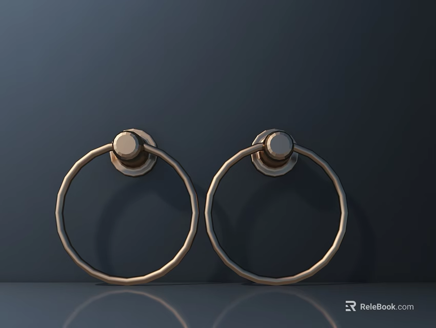 Golden Ring Shaped Door Handles With Shiny Surface And Modern Design 3d model 