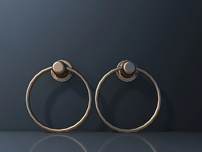 Golden Ring Shaped Door Handles With Shiny Surface And Modern Design 3d model