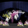 Elegant Wedding Stage Setup With Dark Blue Backdrop And Floral Decorations 3d model