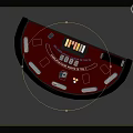 Red Casino Table Furniture With Black Trim Buttons And Chip Areas Round Silver Support