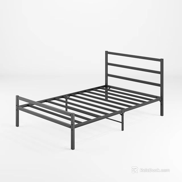 Black Metal Bed Frame With Simple Design Slatted Base And Sturdy Structure 3d model 