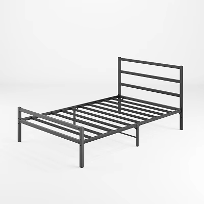Black Metal Bed Frame With Simple Design Slatted Base And Sturdy Structure 3d model