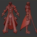 Mystic Wizard Character In Golden White Robe With Staff 3D Model Front Back View