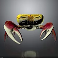 Vibrant Colored Crab With Yellow Body And Red White Claws Detailed Appearance On Dark Background