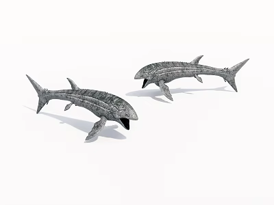 Two Silver Shark Models Detailed Aquatic Animal Replicas Against White Background 3d model