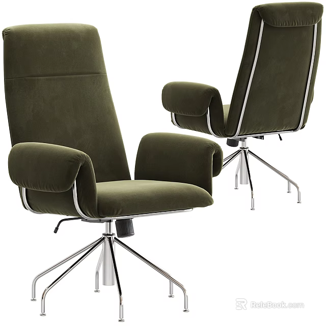 Modern Dark Green Velvet Office Chair With Armrests Swivel Base And Metal Frame 3d model 