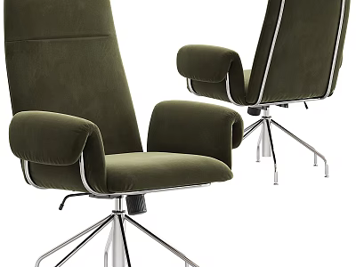 Modern Dark Green Velvet Office Chair With Armrests Swivel Base And Metal Frame 3d model