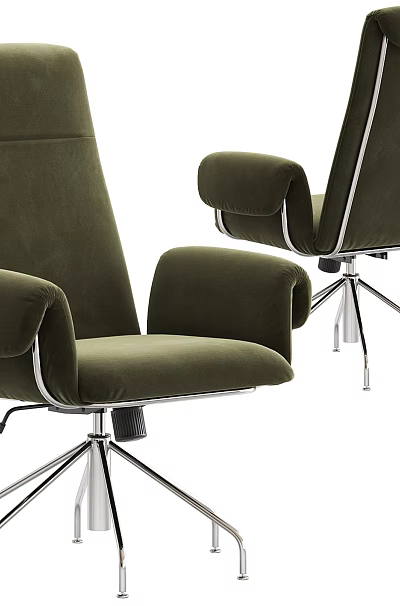 Modern Dark Green Velvet Office Chair With Armrests Swivel Base And Metal Frame 3d model