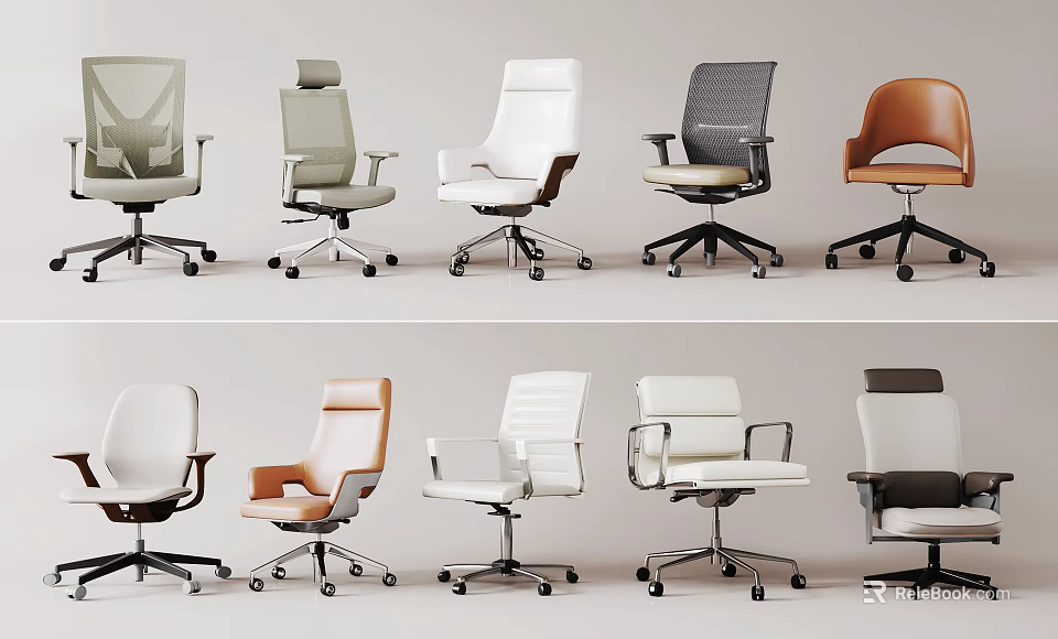Modern Office Chairs Featuring Ergonomic Design And Various Styles For Workspace 3d model