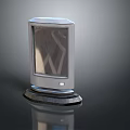 Modern Sleek Computer Monitor With Silver Frame Transparent Screen And Circular Base