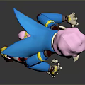 Cartoon Monkey Character Featuring Pink Hair Blue Coat Striped Pants In Squatting Pose