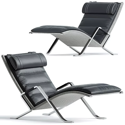 Modern Black Leather Lounge Chair With Metal Frame And Contemporary Design 3d model
