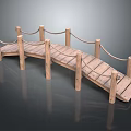 Wooden Arch Bridge Scene Component With Rope Railings And Wooden Support Posts 3d model