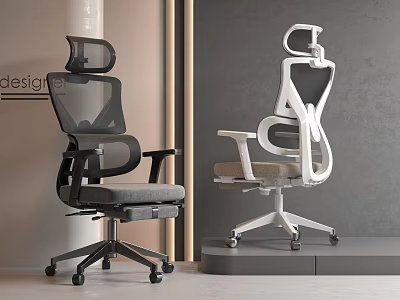 Modern Black and White Office Chairs With Ergonomic Mesh Backrest Adjustable Height Comfortable Seat 3d model