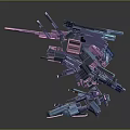 Futuristic 3D Robot Game Movie Character with Purple Pink Mechanical Structure Weaponry and Standing Pose