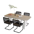 Rectangular Dining Table Set With Mesh Back Chairs And Decorative Plant Fruits Book 3d model