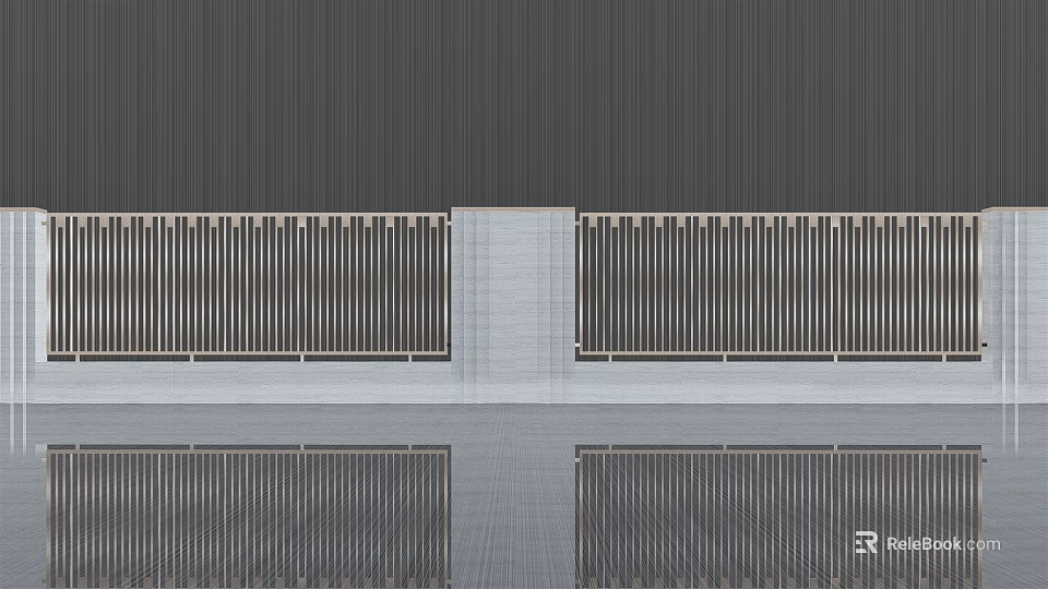 Gray Feature Wall With Vertical Stripes Design Central Square Structure And Bottom Reflection 3d model