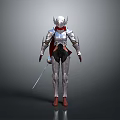 Fantasy Warrior Character With Silver Armor Red Cape And Sword Design 3d model