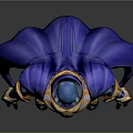 Mythical Warrior In Blue And Gold Armor With Purple Cloak And Shiny Accents