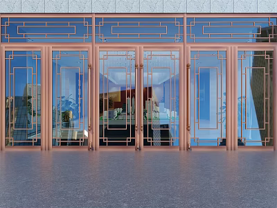 Modern Copper Framed Glass Double Doors With Clear Panels For Building Entrance 3d model