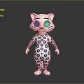 Cute Cartoon Snow Leopard Character With White Body Blue Big Eyes And Black Spots