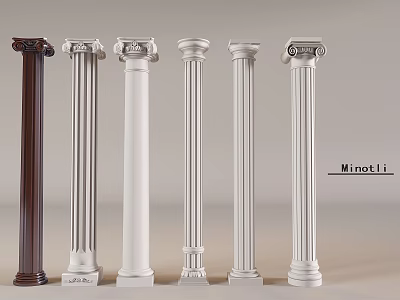 Various Roman Columns With Decorative Capitals And Different Color Finishes 3d model