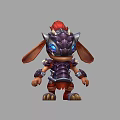 Cartoon Rabbit Warrior Game Character With Red Comb Hairstyle Purple Spiked Armor And Blue Eyes