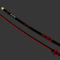 Traditional Samurai Swords With Black Red Handles And Sharp Blades On Dark Background