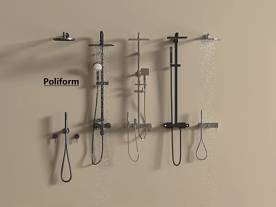 Poliform Wall Mounted Shower Systems With Various Head Types And Handheld Sprayers 3d model