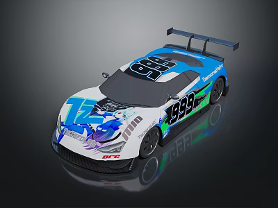 Blue And White Racing Car With Striking Graphics Rear Spoiler And Number 999 3d model