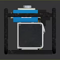 Compact Mechanical Equipment With Black Metal Frame Blue White Components And Red Accent