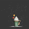 Christmas Hot Drink in Green Christmas Tree Design Cup With Whipped Cream Star Heart Decorations 3d model
