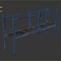 Vintage Industrial Style Bench With Metal Frame And Worn Red Blue Surface