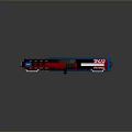 Futuristic Red And Blue Pistol With Detailed Design And Grip Features