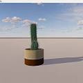 Potted Cactus Plant in Yellow and Orange Pot Against Blue Sky with Clouds