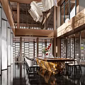 Modern Clubhouse Interior Design With Wooden Blinds And Floor Lamps