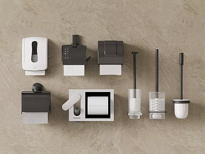 Essential Bathroom Accessories Collection With Soap Dispenser Toilet Paper Holder And Toilet Brush 3d model