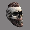 Realistic Skull Character With Braided Hair Facial Tattoo Beard And Detailed Teeth