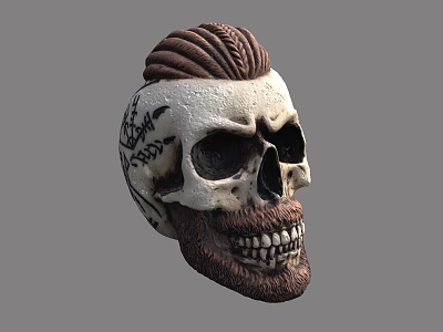 Realistic Skull Character With Braided Hair Facial Tattoo Beard And Detailed Teeth 3d model