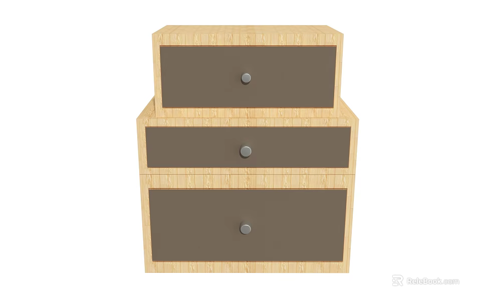 Wooden Bedside Table with Dark Gray Drawers and Light Wood Finish Modern Design 3d model 