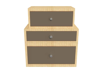 Wooden Bedside Table with Dark Gray Drawers and Light Wood Finish Modern Design 3d model