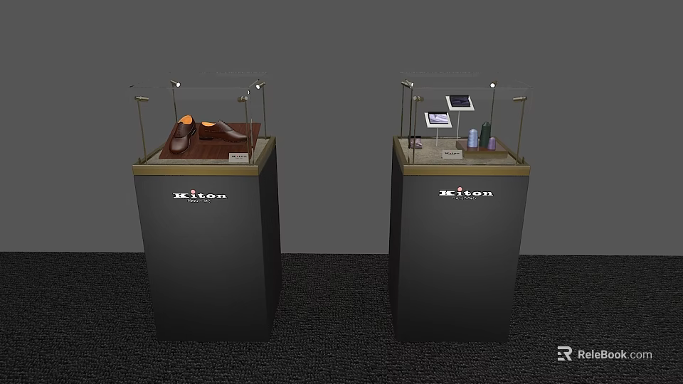 Black Display Shelves With Glass Cover For Product Display In Retail Store With Millon Logo 3d model 