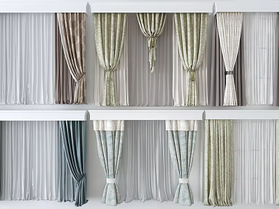 Different Colored Curtains With Various Styles For Home Interior Design Featuring Tiebacks And Pleats 3d model