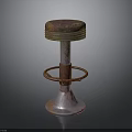 Rustic Metal Furniture Stool With Round Top Ring Support And Flared Base